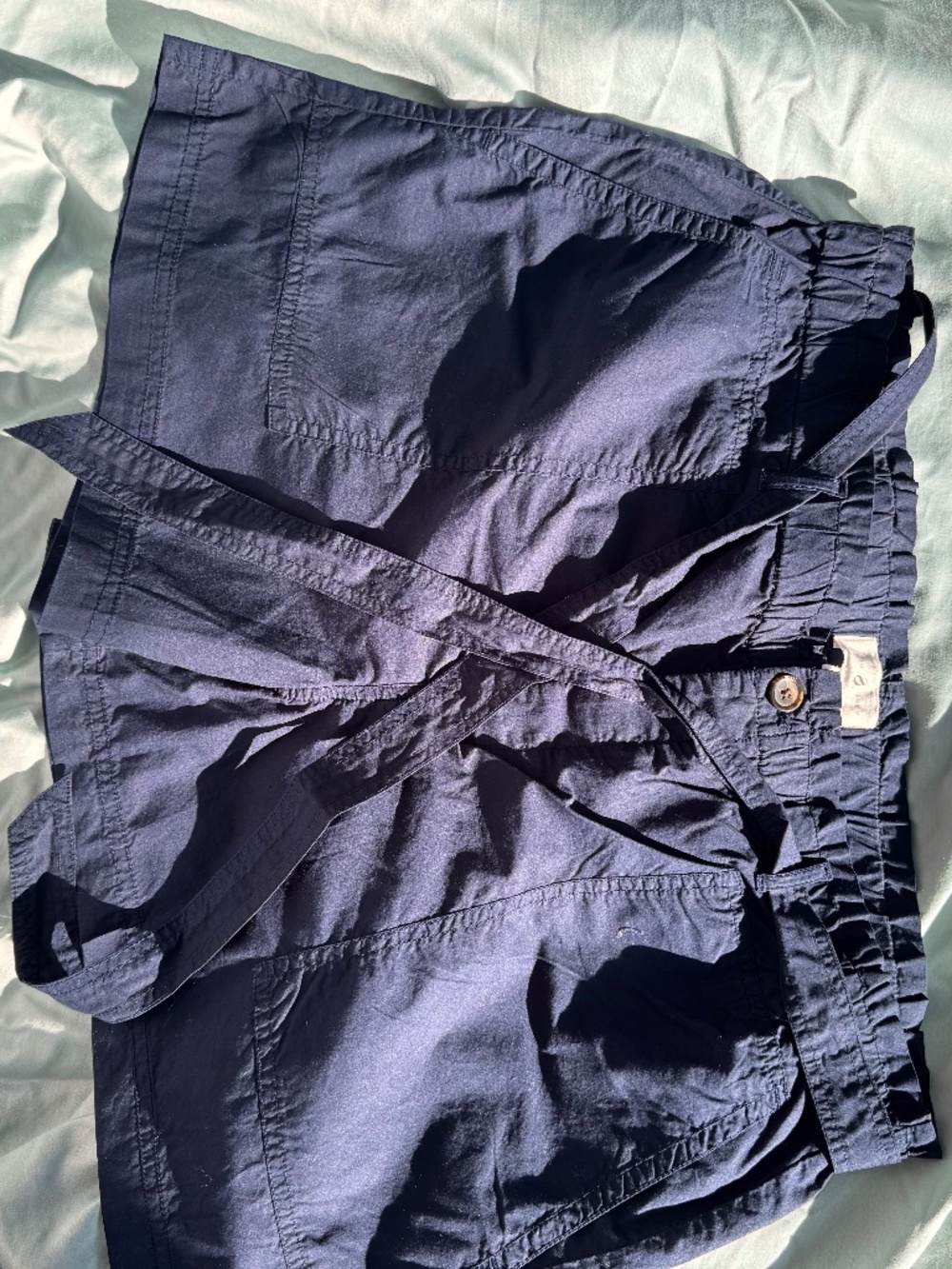 Lou & Grey Navy Paperbag Waist Shorts – Size L, Tie Belt